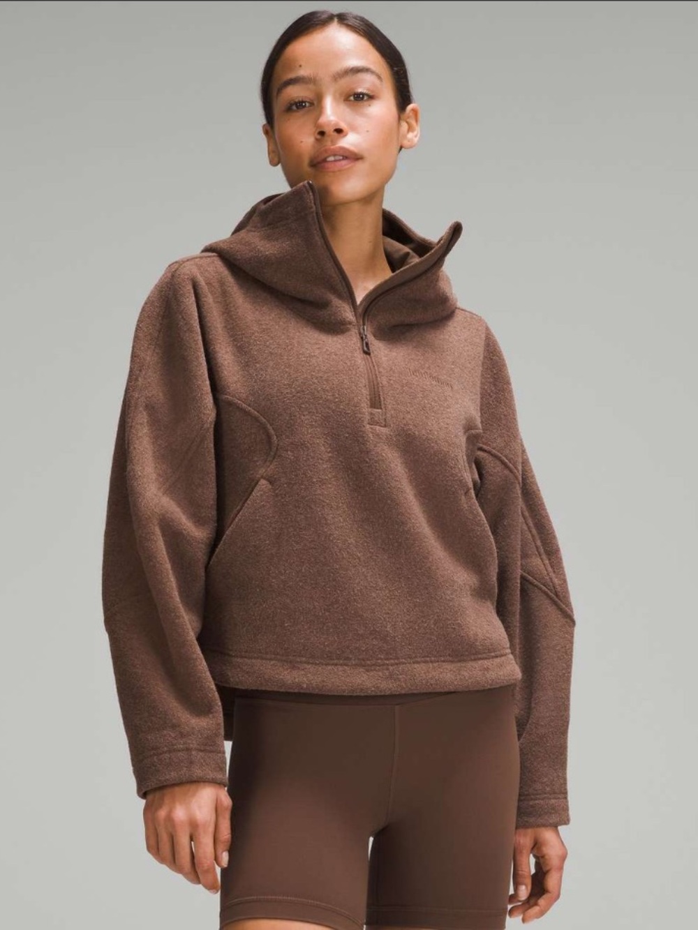 lululemon athletica Looped Terry Fleece Cropped Half-Zip Hoodie - Java Brown